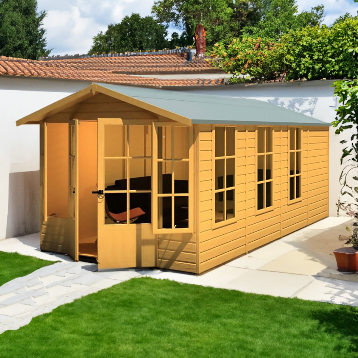 Shire Delmora 15' 5" x 7' 10" Apex Summerhouse - Premium Dip Treated Shiplap