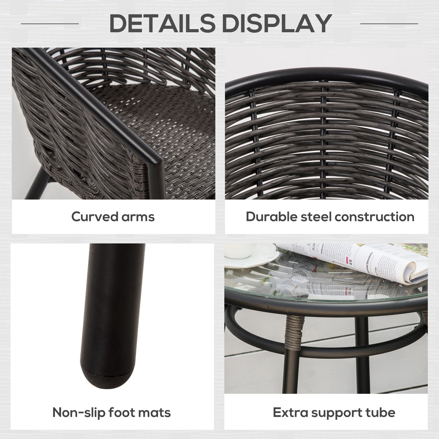 3-Pieces Outdoor PE Rattan Balcony Furniture