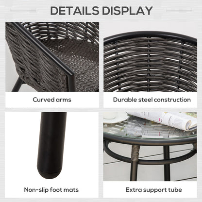 3-Pieces Outdoor PE Rattan Balcony Furniture