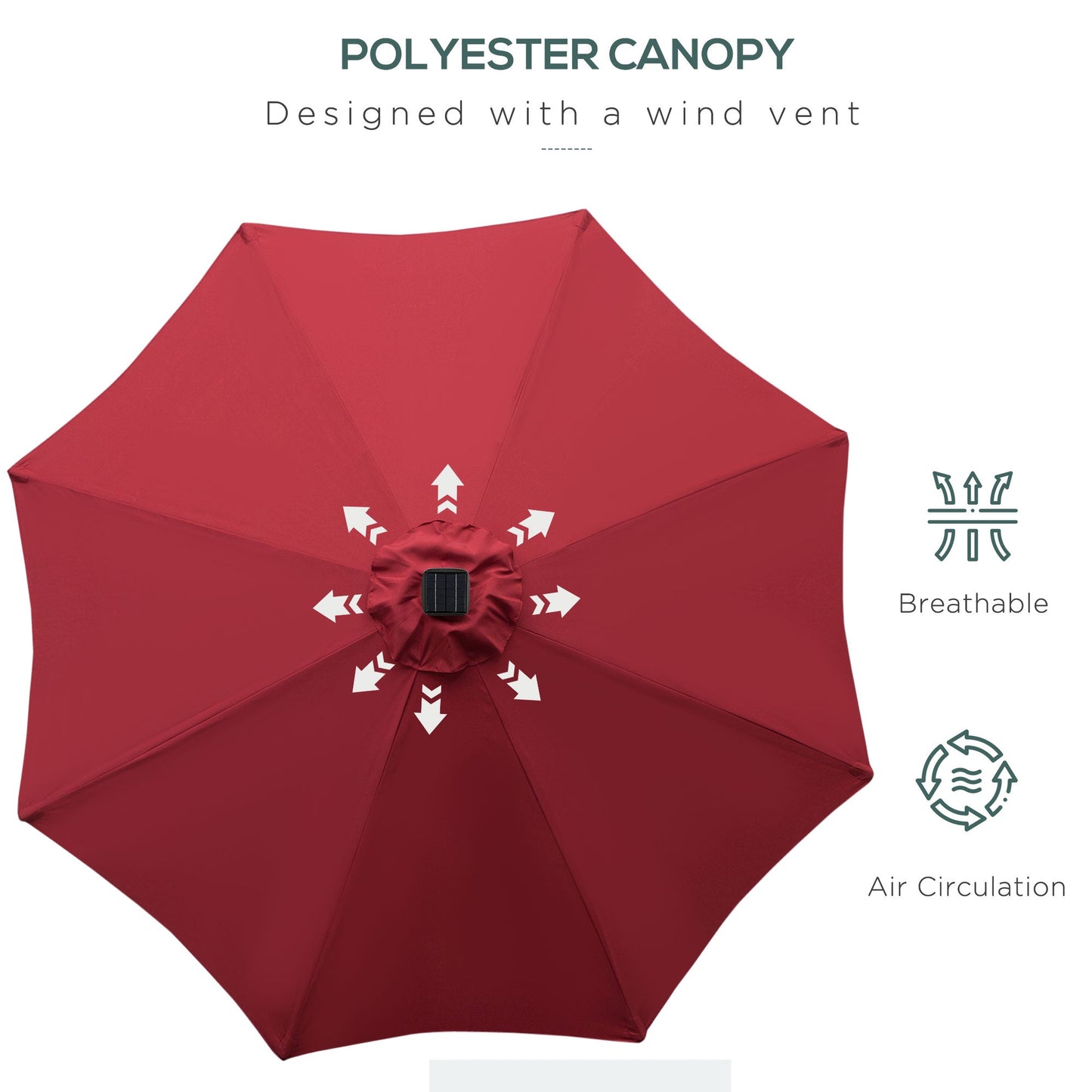 Outsunny Umbrella Parasol 24 Solar Led-Wine Red