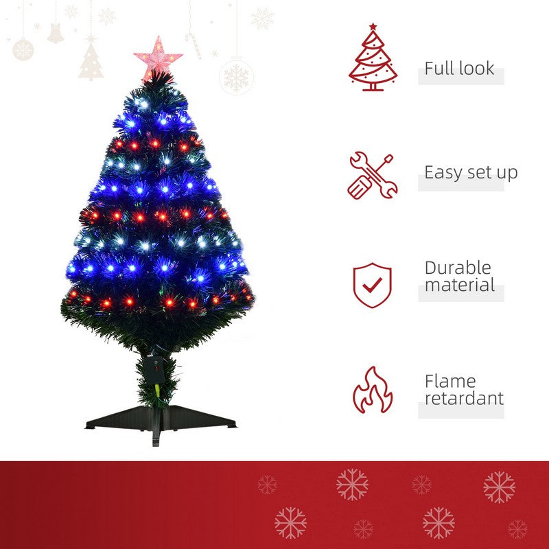 3 Foot Prelit Artificial Christmas Tree with Multi-Coloured Fiber Optic LED Light