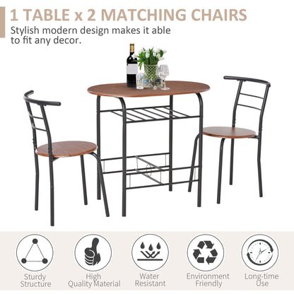 Medium-density fibreboard 2 Seater Bar Stool and Table Set w/ Bottle Storage Shelf Wood Tone