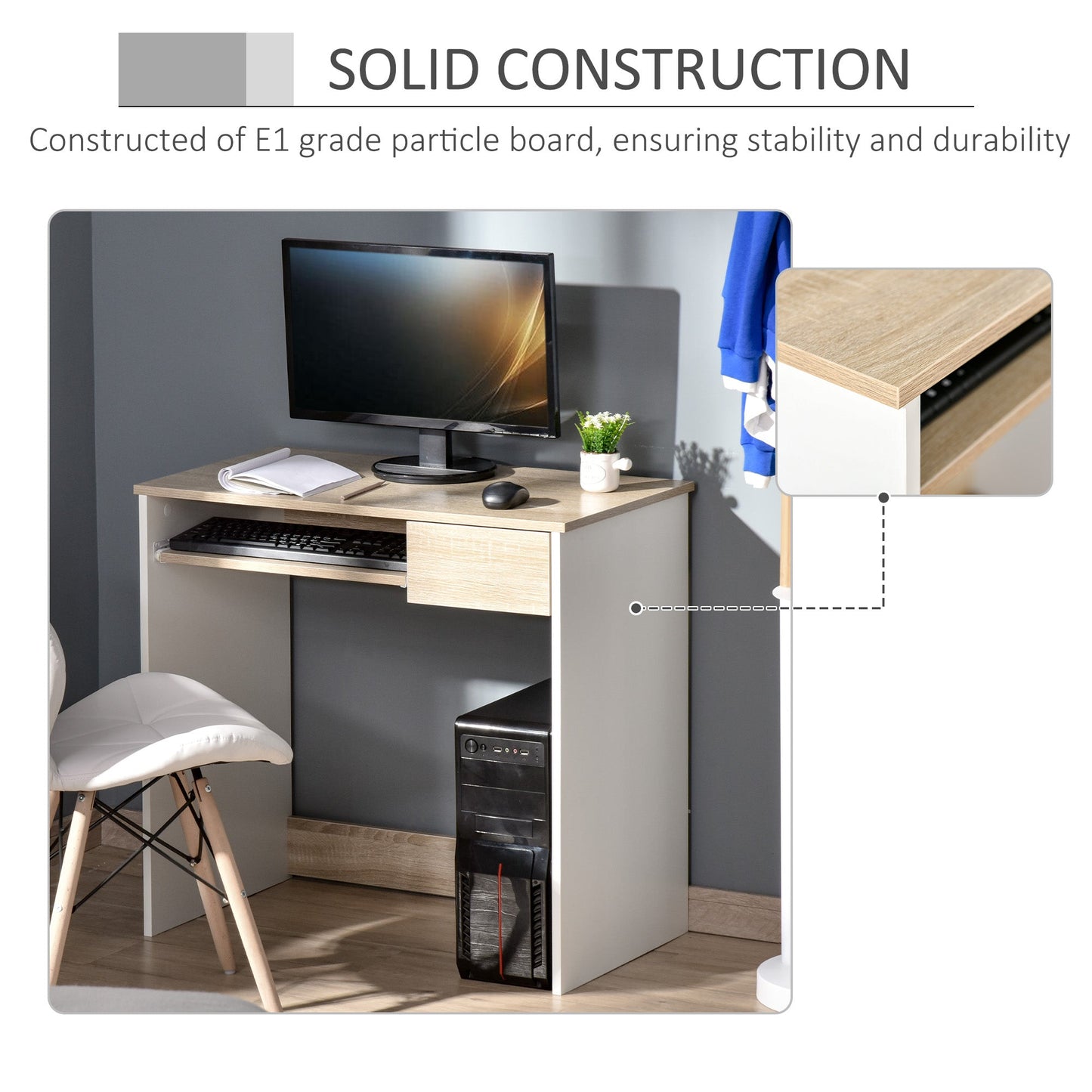 Compact Computer Table with Keyboard Tray Drawer Study Office Working Writing Desk