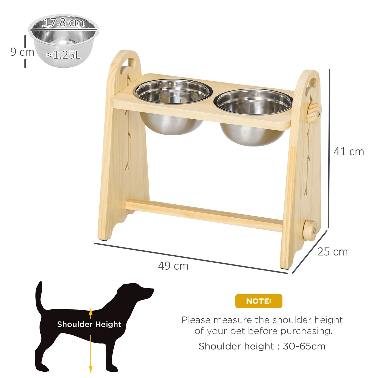 PawHut Raised Dog Bowls with Stand Adjustable Raised Pet Feeder with 2 Removable Stainless Steel Bowls for Small to Extra Large Dogs