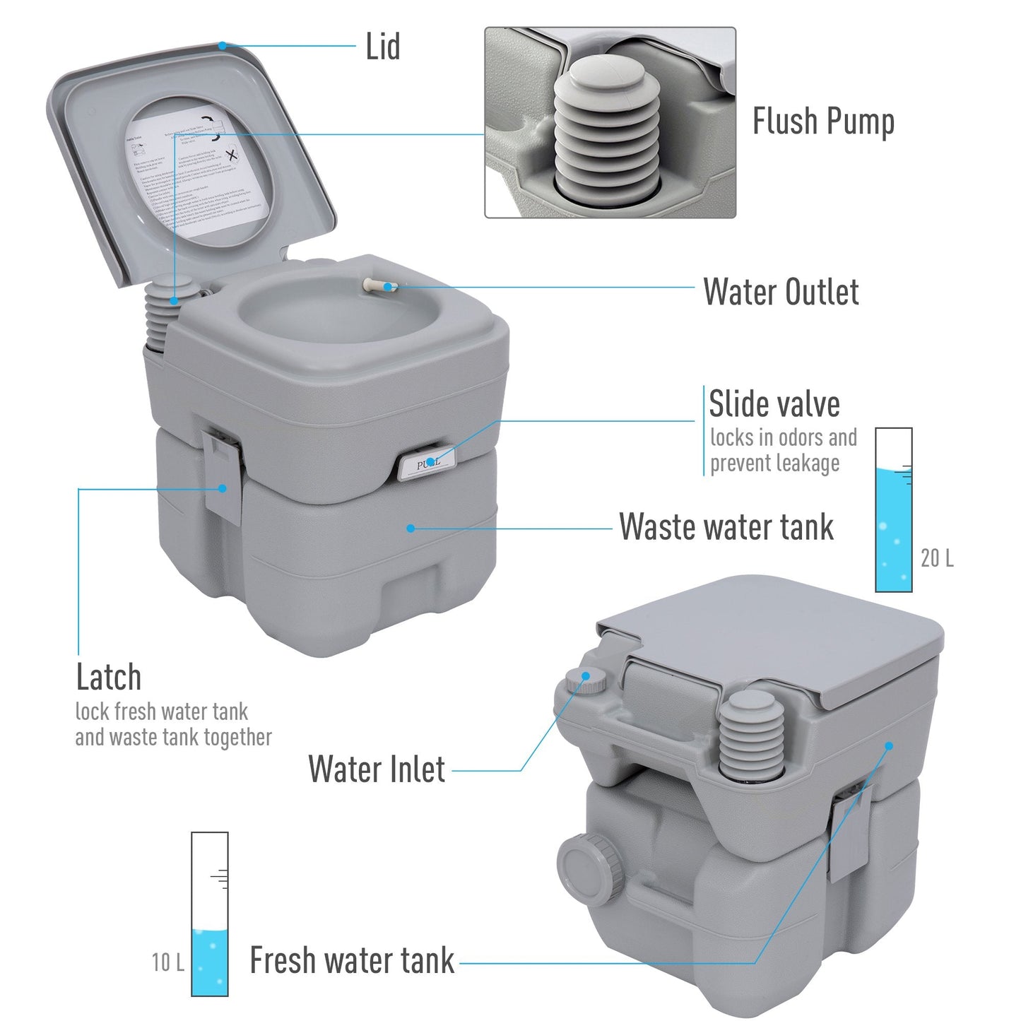 Portable Camping Toilet Potty Mobile Toilet-Grey