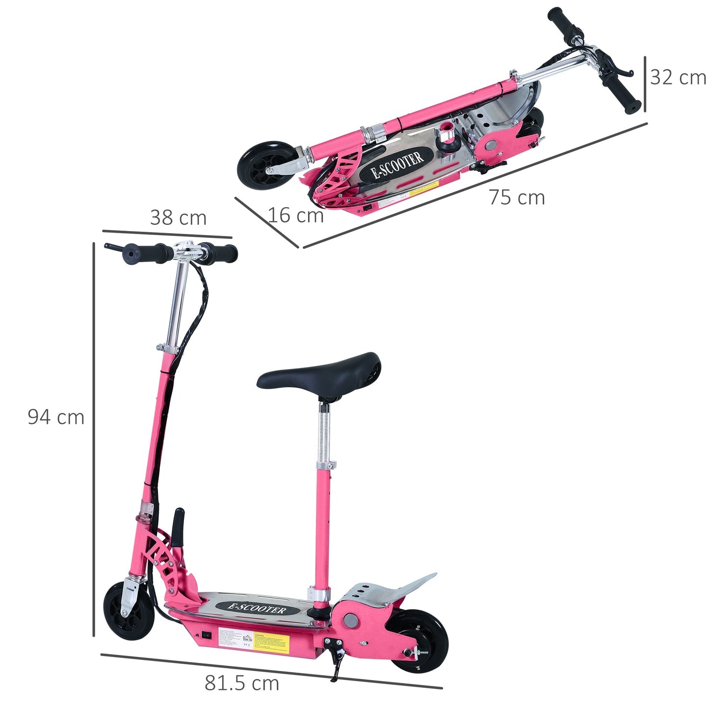 12V Battery 120W Teens Foldable Electric Scooter Adjustable Ride Over 7 years old -Pink