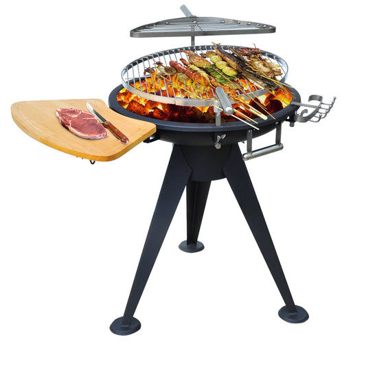 Round BBQ Grill W/Cutting Board-Black