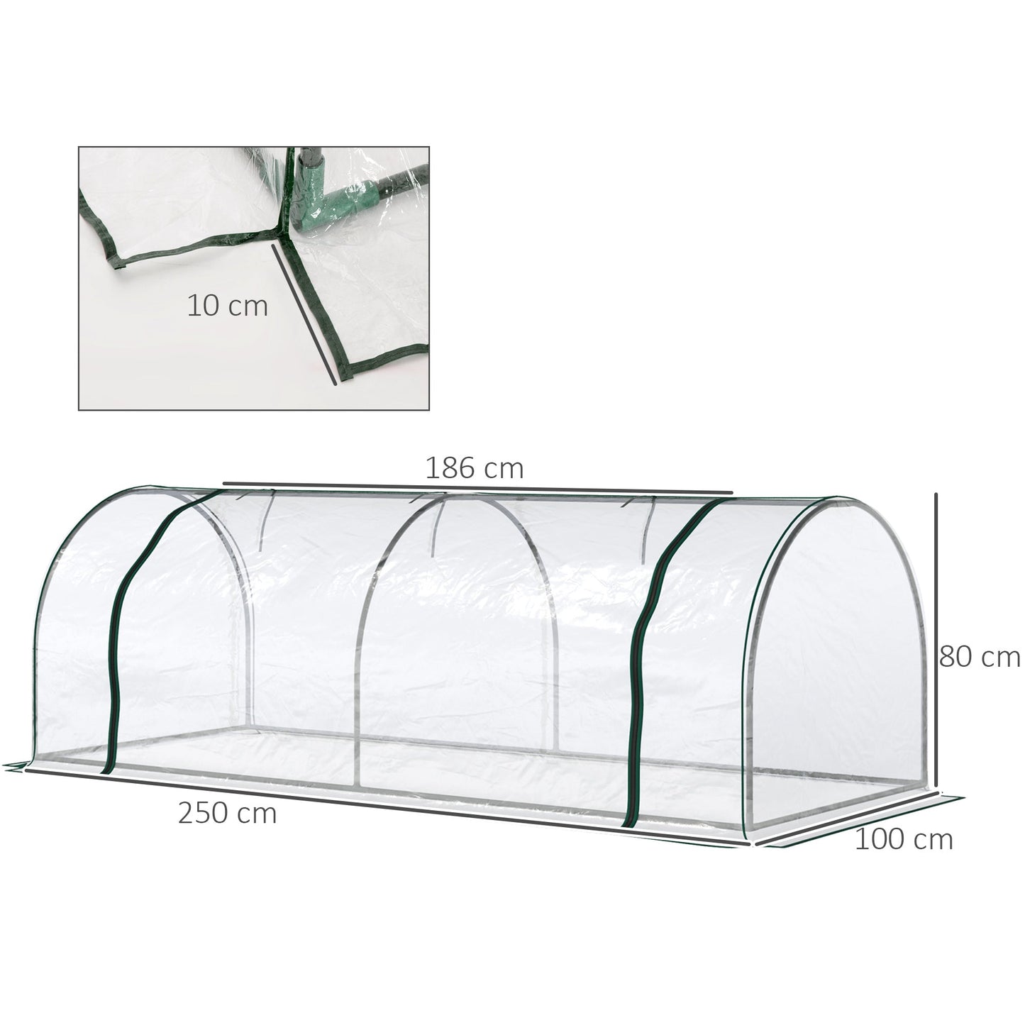 PVC Greenhouse Tunnel Steel Frame Transparent 250x100x80cm