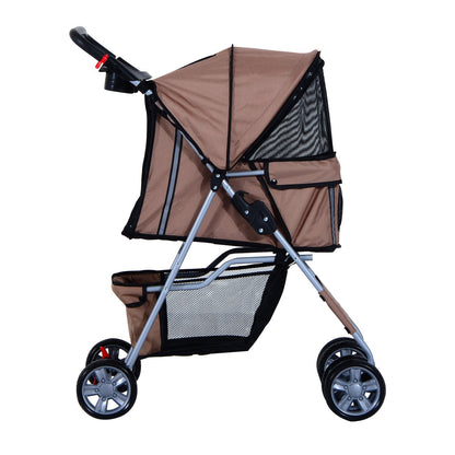 PawHut Oxford Cloth Foldable Dog Stroller Pushchair Pet Trolley w/ Zipper Entry-Brown/Silver