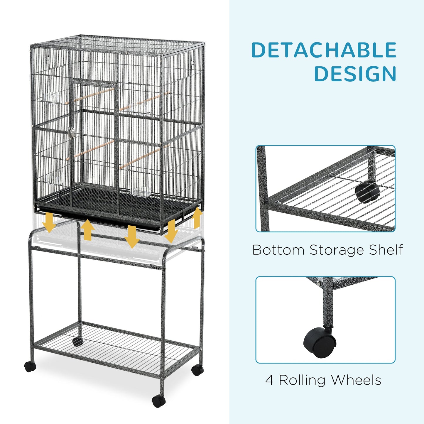 Grille 162cm Bird Cage Wheeled Grey & Black by Pawhut