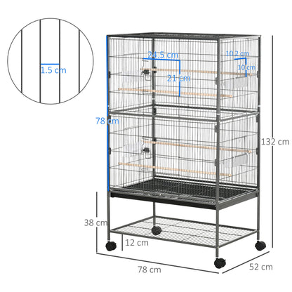 Grille 132cm Bird Cage Wheeled Black by Pawhut