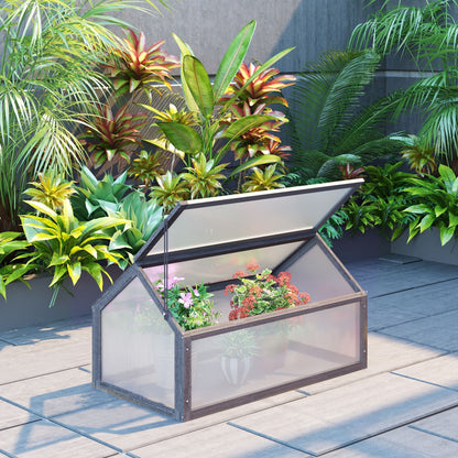 Wooden Cold Frame Garden Polycarbonate Greenhouse with Openable Top Cover