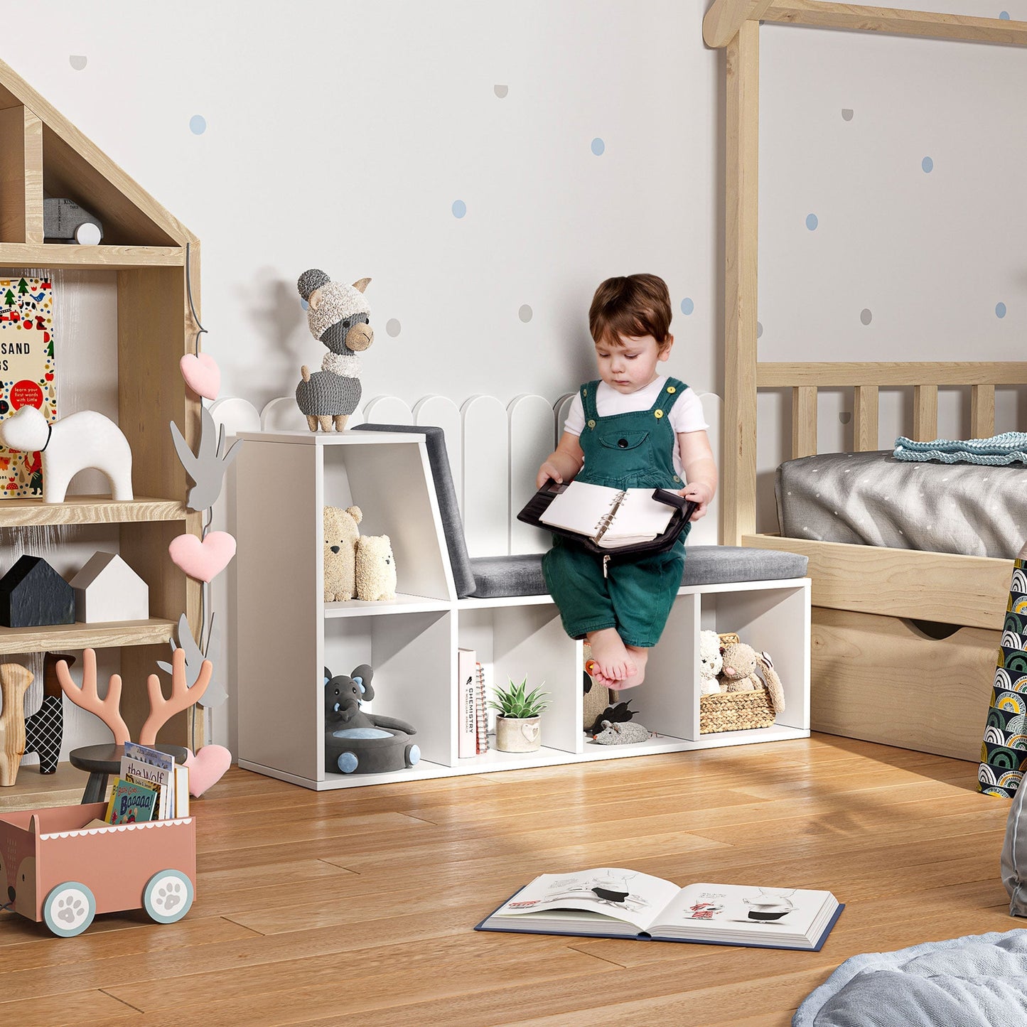 Bookcase Storage Shelf with Cushioned Reading Seat