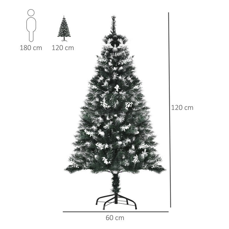 Homcom 5 Foot Artificial Snow-Dipped Christmas Tree Removable Stand with White Berries Star Topper Branch Green