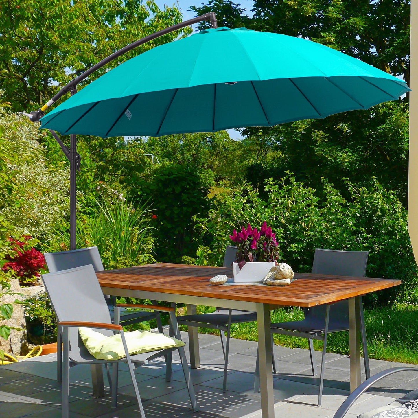 3M Cantilever Umbrella 18 Ribs & Vents Adjustable Angle for Patio Green