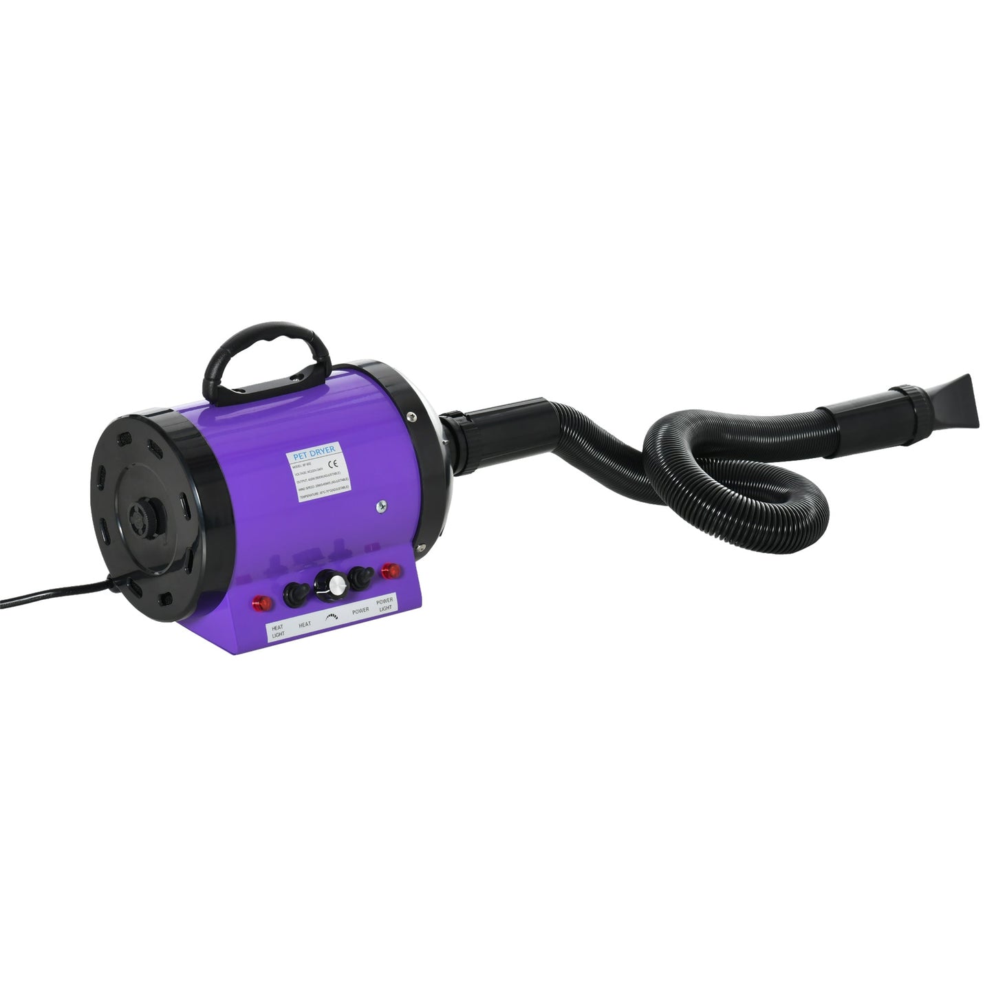 Pawhut 2800W Dog Pet Grooming Hairdryer Heater With Three Nozzles - Purple