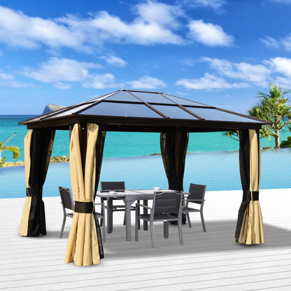 3 x 3.6m Polycarbonate Hard Top Gazebo with LED Solar Light and Aluminium Frame