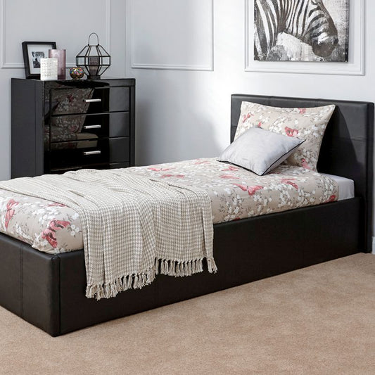 GFW Winston Single Ottoman Bed Faux Leather Black 3 x 7ft