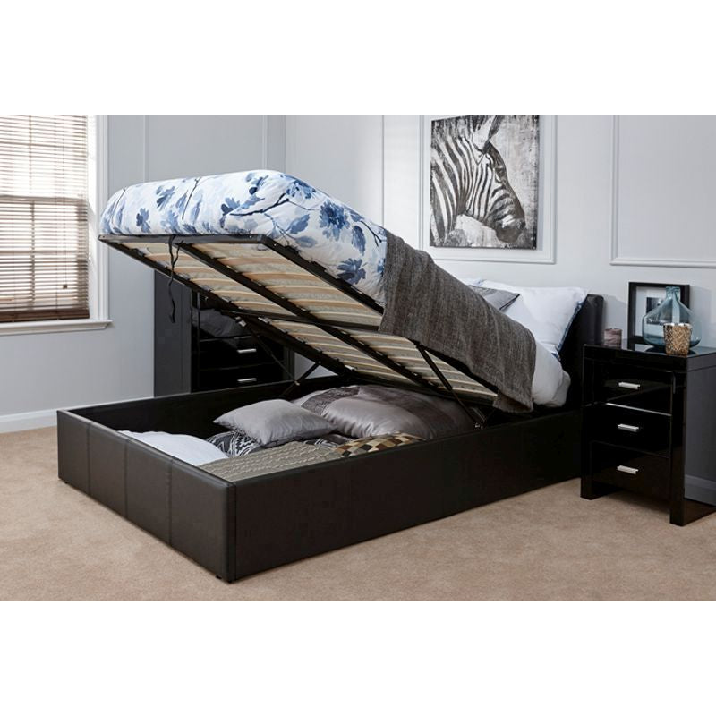 GFW Winston Double Ottoman Bed Faux Leather Black 5 x 7ft