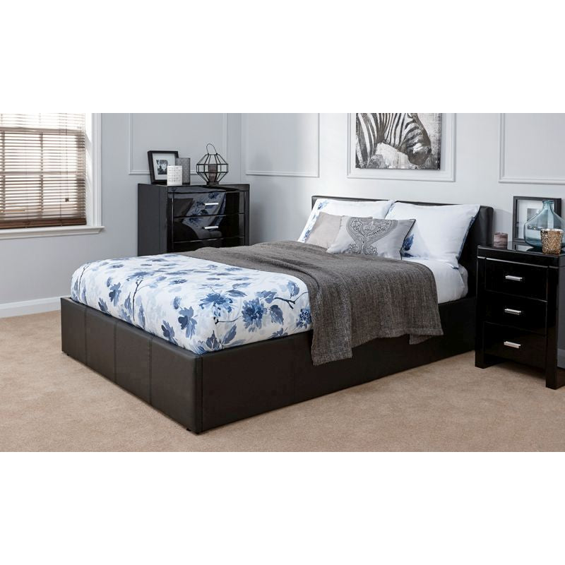 GFW Winston Double Ottoman Bed Faux Leather Black 5 x 7ft