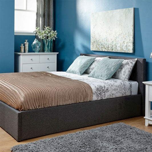 GFW Winston Double Ottoman Bed Wood Grey 5 x 7ft