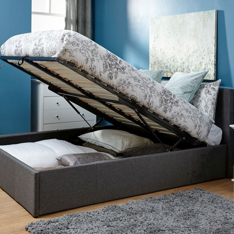 GFW Winston Double Ottoman Bed Wood Grey 5 x 7ft