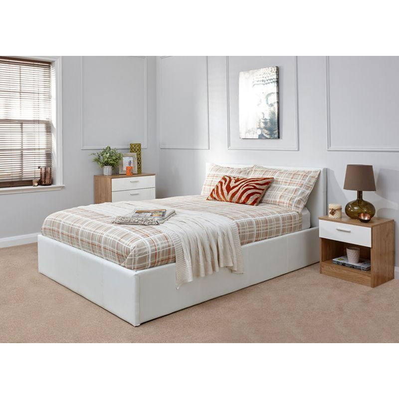 GFW Winston King Size Ottoman Bed Faux Leather White 5 x 7ft