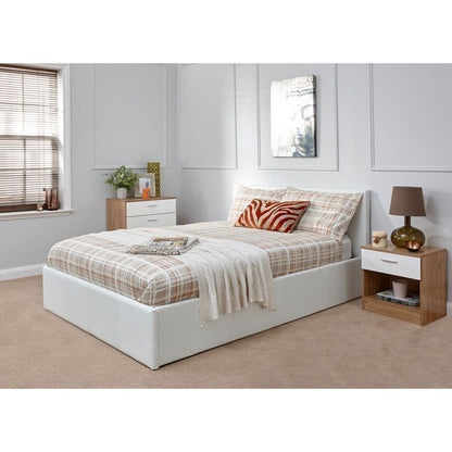 GFW Winston King Size Ottoman Bed Faux Leather White 5 x 7ft