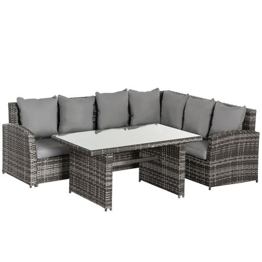 3-Piece PE Rattan Corner Dining Set Outdoor Garden Patio Sofa Table Furniture Set w/ Cushions Grey