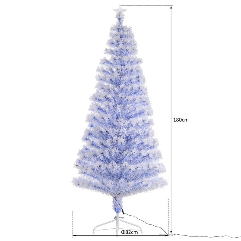 Homcom 6 Foot Artificial Fibre Optic Christmas Tree w/ 26 LED Lights Pre-Lit White Blue