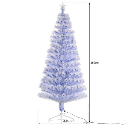 Homcom 6 Foot Artificial Fibre Optic Christmas Tree w/ 26 LED Lights Pre-Lit White Blue