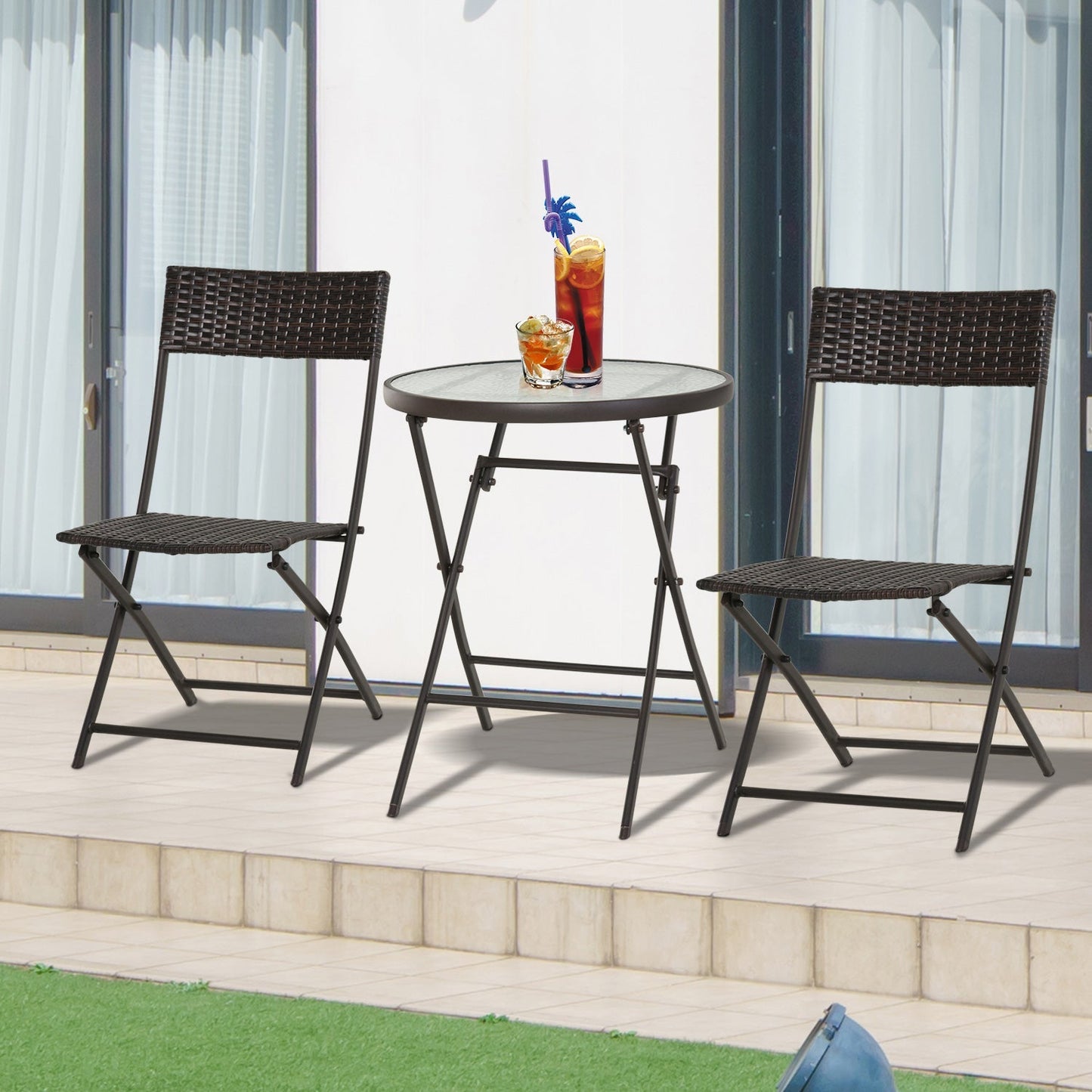 2 Seater Wicker Rattan Bistro Set-Brown