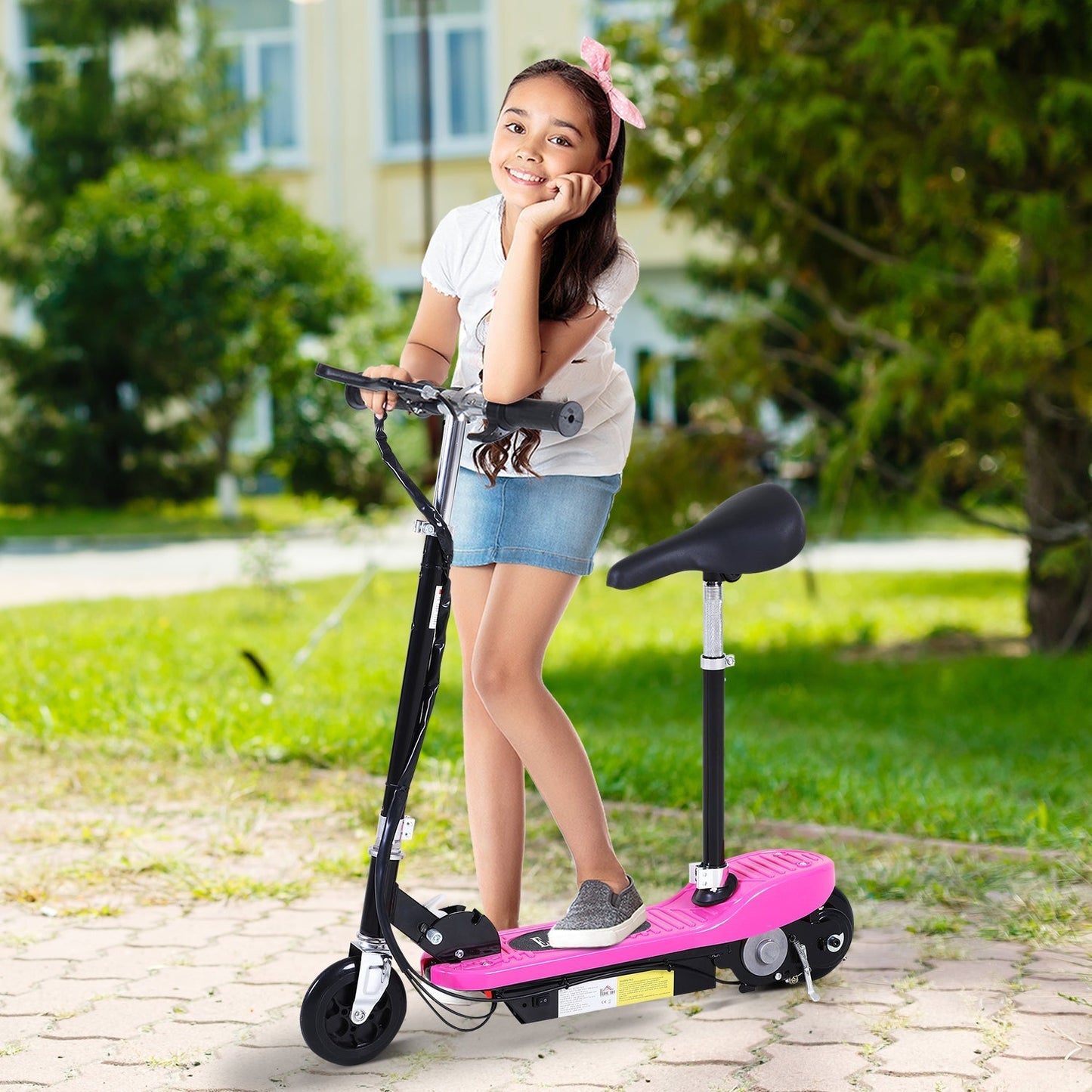 Foldable Electric Scooter Ride on for Kids 12V 120W W/Brake Kickstand-Pink