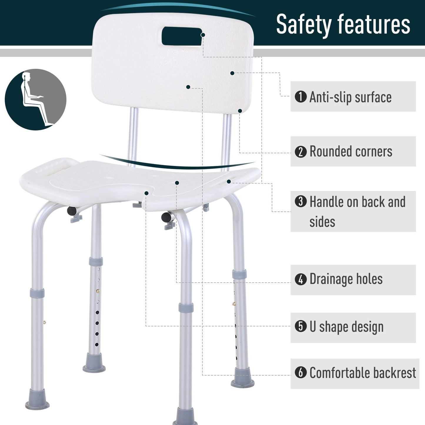 Aluminium Alloy Adjustable Shower Stool - White