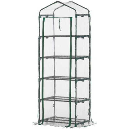 5 Tier Mini Greenhouse Outdoor Flower Stand Green House PVC Cover Portable Shed Metal Frame Transparent 69 x 49 x 193cm