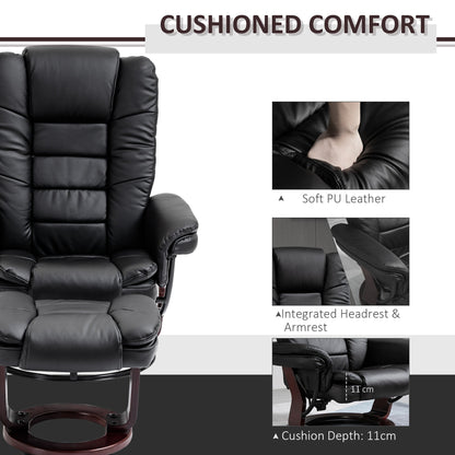 Manual Recliner and Footrest Set PU Leather Leisure Lounge Chair Armchair with Swivel Wood Base