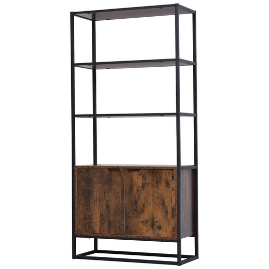 Storage Cabinet with 3 Open Shelves Cupboard Freestanding Tall Organizer Multifunctional Rack for Livingroom Bedroom Kitchen Rustic Brown