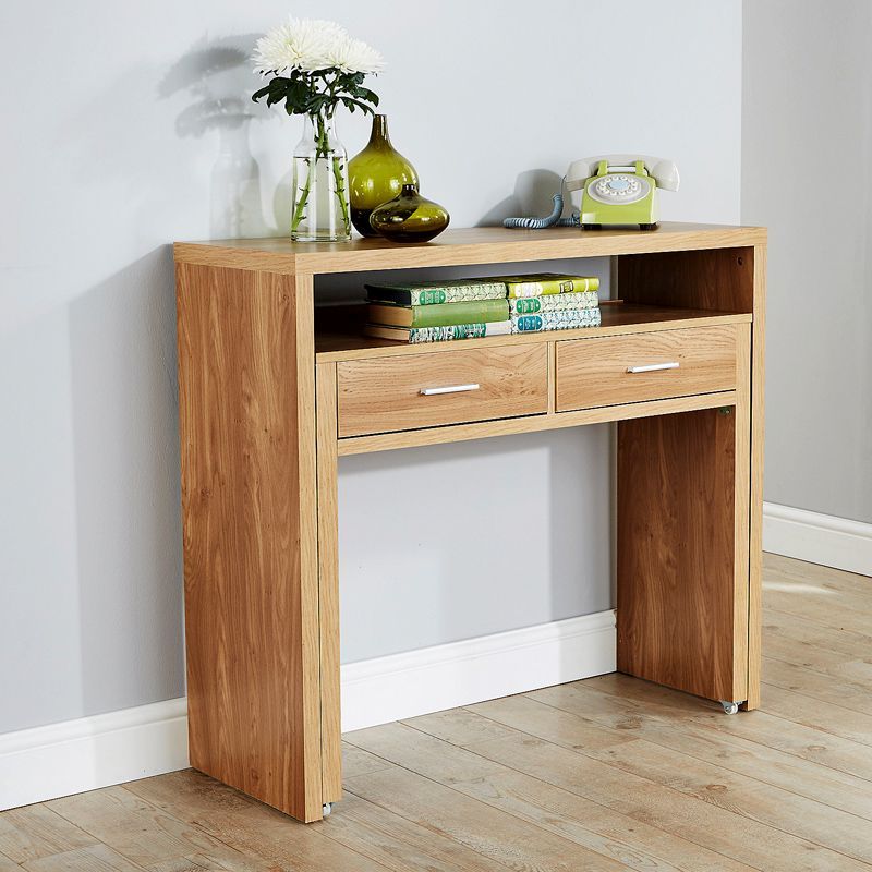 GFW Regis Extending Console Table Natural 1 Shelf 2 Drawers 98.5cm