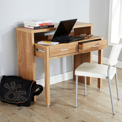 GFW Regis Extending Console Table Natural 1 Shelf 2 Drawers 98.5cm