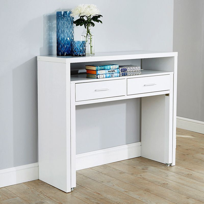 GFW Regis Extending Console Table White 2 Drawers 98.5cm