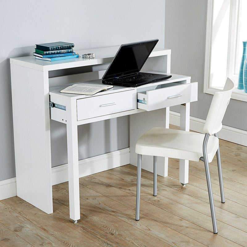 GFW Regis Extending Console Table White 2 Drawers 98.5cm