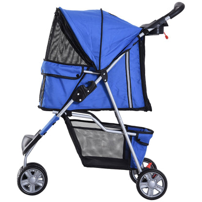 PawHut Pet Travel Stroller Cat Dog Pushchair Trolley Puppy Jogger Carrier Three Wheels for Small Miniature DogsBlue