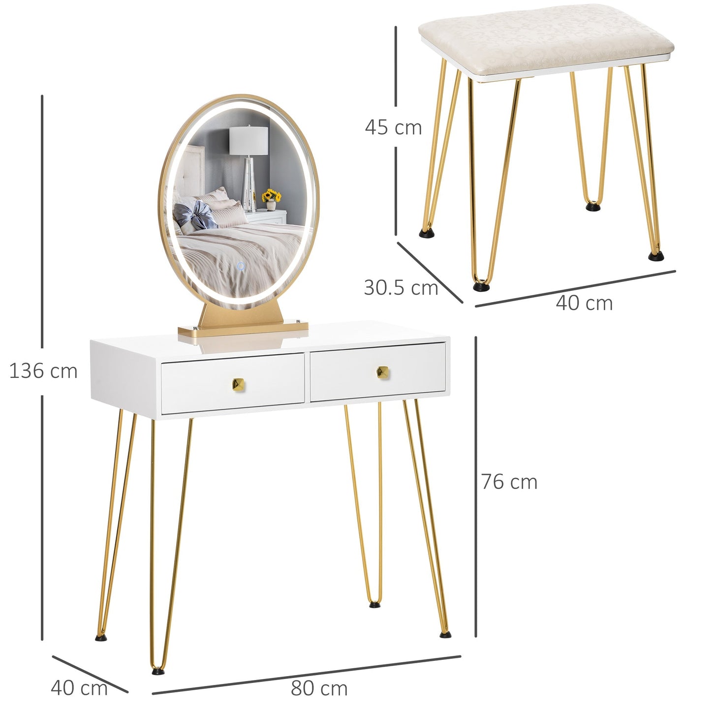 Dressing Table Set with LED Light