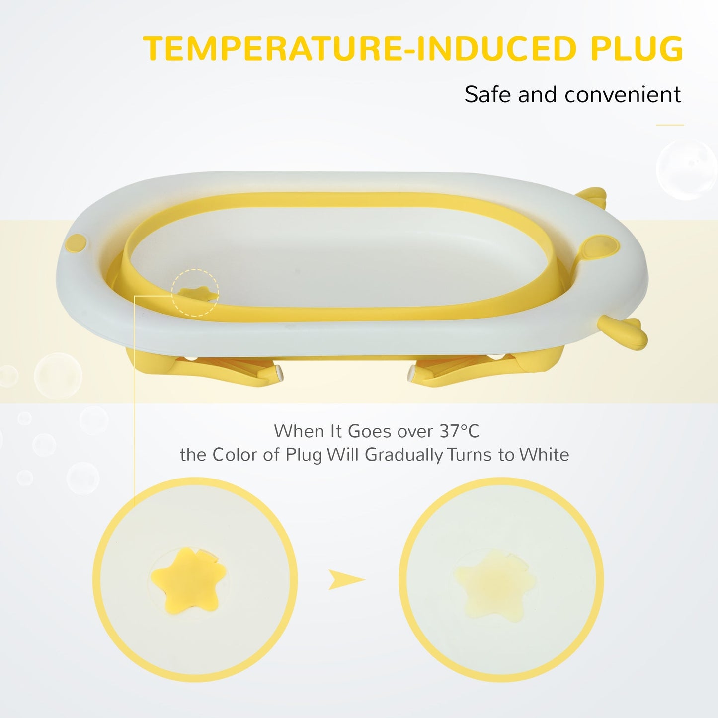 Foldable Portable Baby Bath Tub w/ Temperature-Induced Water Plug for 0-3 years