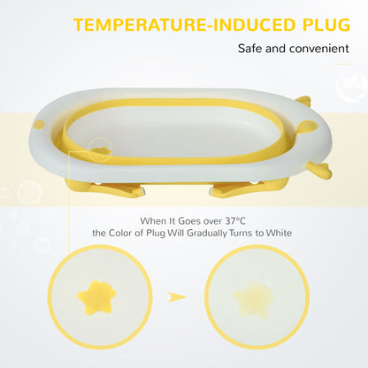 Foldable Portable Baby Bath Tub w/ Temperature-Induced Water Plug for 0-3 years