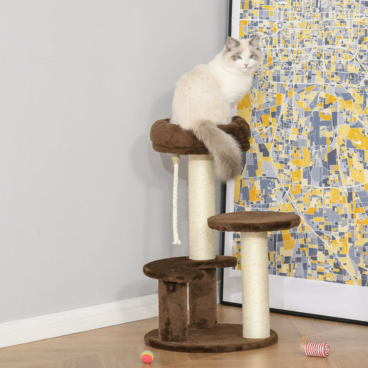 PawHut 65 cm Cat Tree for Indoor Cats Kitty Scratcher Kitten Activity Center Scratching Post Playhouse 2 Perch w/ Hanging Sisal Rope Brown