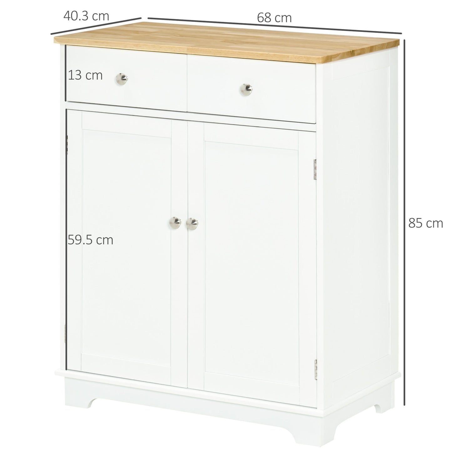 Kitchen Floor Cabinet Side Storage Cupboard Multi-use Sideboard Table with Solid Wood Top