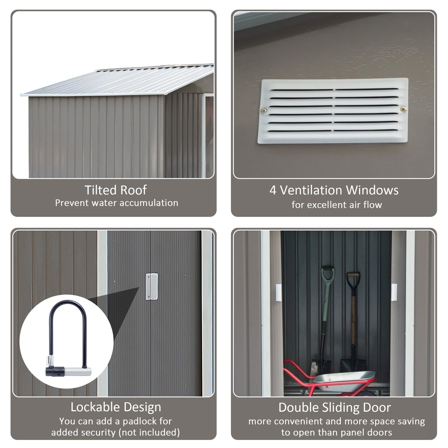 Galvanised 9 x 6' Double Door Reverse Apex Garden Shed With Ventilation Steel Grey by Steadfast