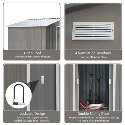 Galvanised 9 x 6' Double Door Reverse Apex Garden Shed With Ventilation Steel Grey by Steadfast