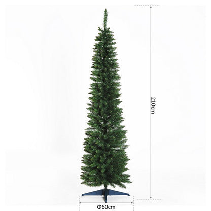 7 Foot Artificial Pine Pencil Slim Christmas Tree with 499 Branch Tips Xmas Holiday Décor with Stand Green